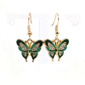 New Elegant Butterfly Earrings Gorgeous Emerald Green & Sparkling Rhinestones